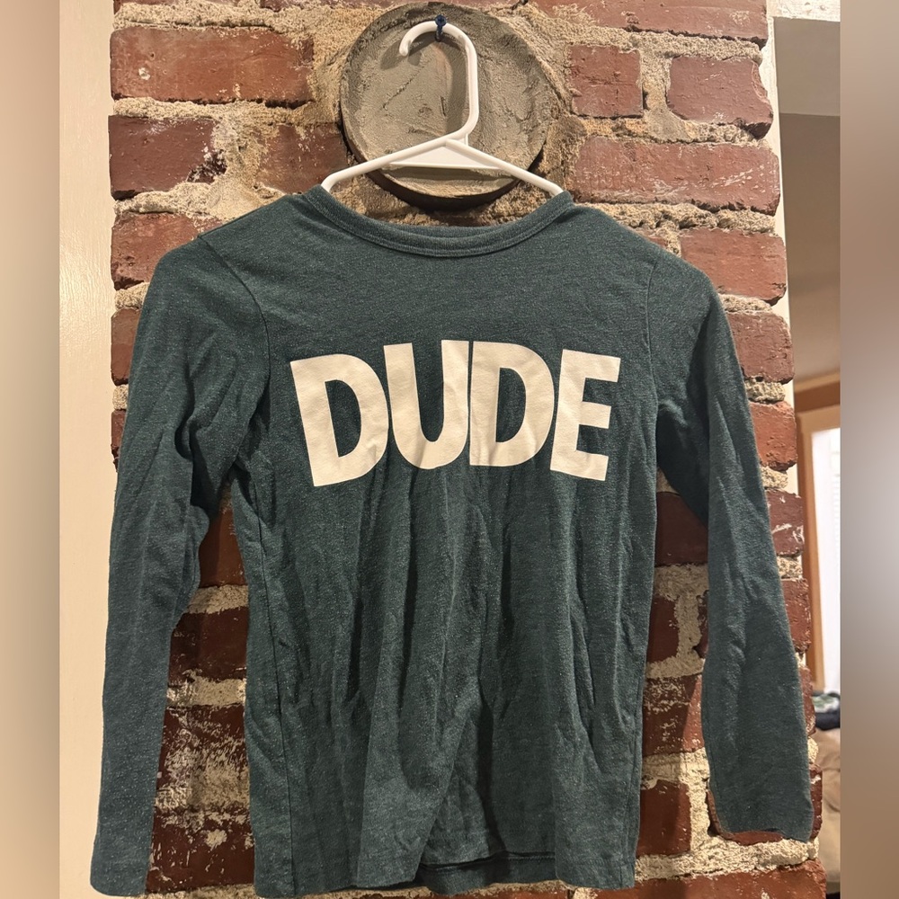 Green 'DUDE' Kids Long Sleeve Shirt